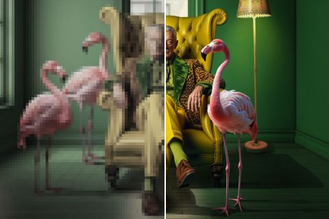 AI-generated video upscaled with Video2X β pixelated before, sharp 4K after