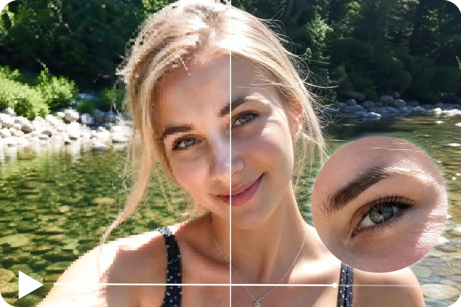 Nature footage upscaled with Video2X β noisy before, crisp detail after